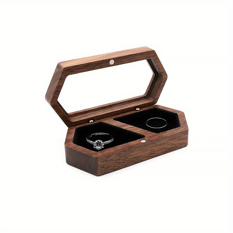 

1PC Vintage Wooden Jewelry Box with Transparent Lid for Rings Earrings Necklaces and More чорний