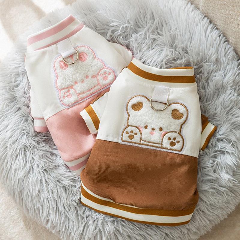 New cat clothes, cute bear baseball clothes, cats, puppies and dogs, warm in autumn and winter, can pull two-legged cotton-padded clothes