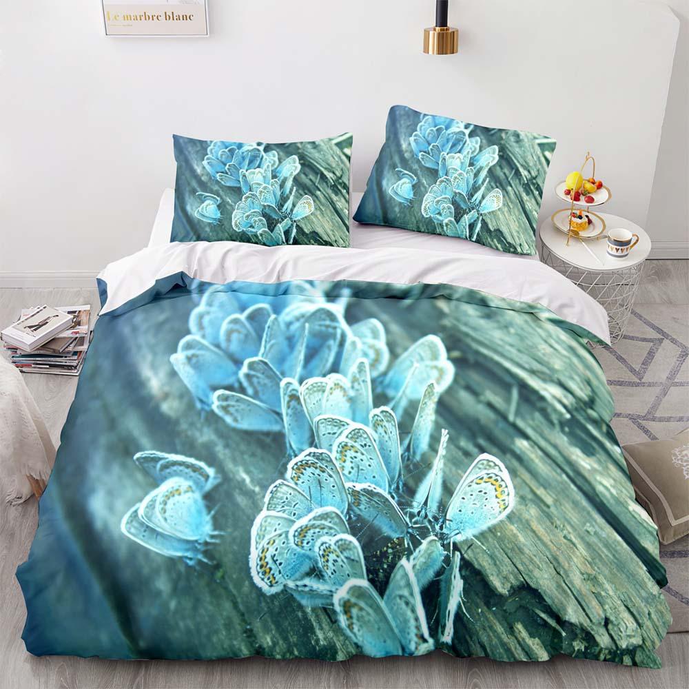 3D Butterfly Duvet Cover with Zipper Closure Purple Printed Comforter Cover, Queen Size 3 Pieces Soft Microfiber Bedding Set