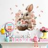 Easter Bunny with Eggs and Flower Basket Wall Sticker Self-Adhesive Removable for Bedroom Living Room Study Holiday Decor