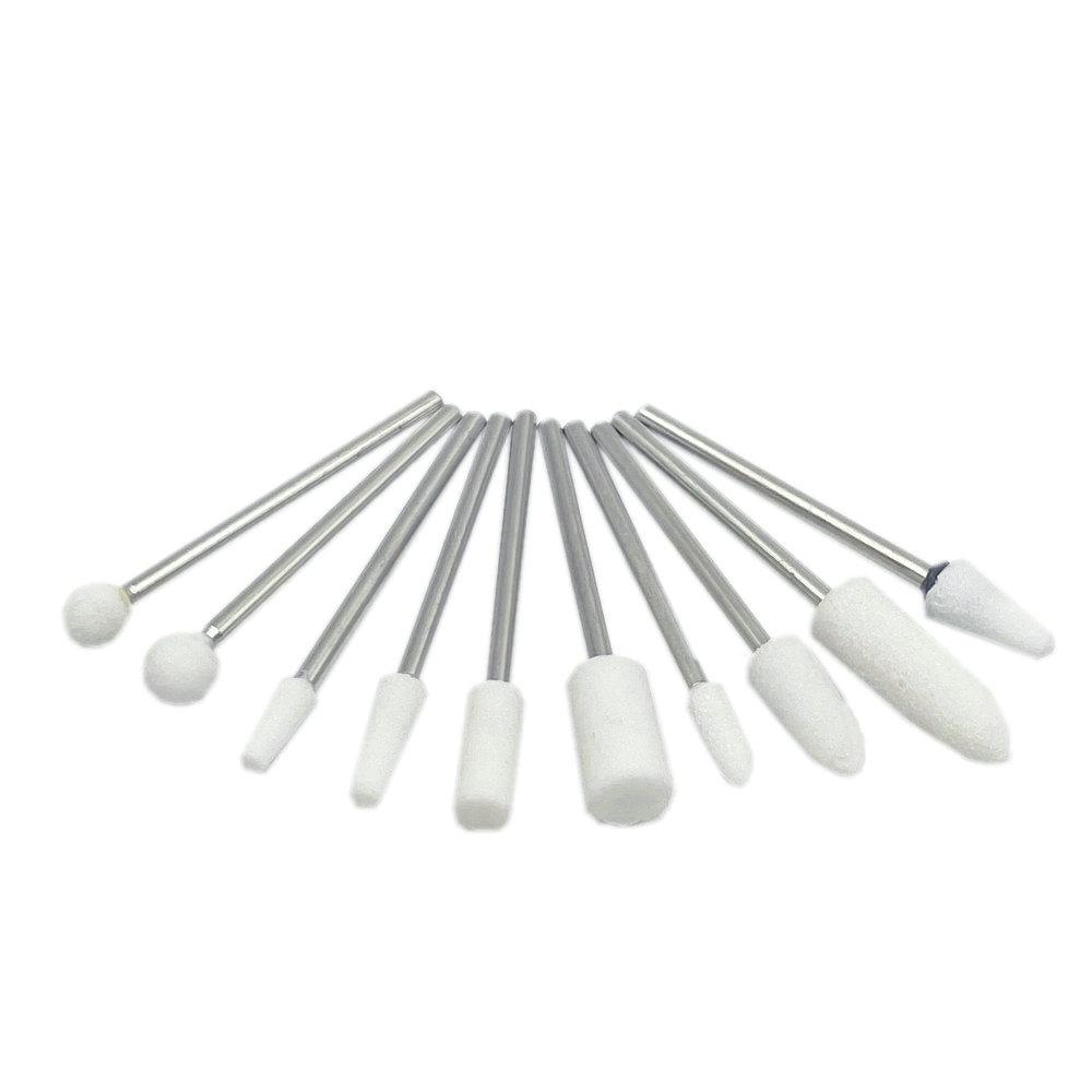 

10 шт./компл., шлифовальная машинка для камня, полировальные боры с хвостовиком 2,35 мм для контурной обработки фарфоровых ногтей, вращающийся полировщик камня, аксессуары для ногтей, фрезерные инструменты Mix-White