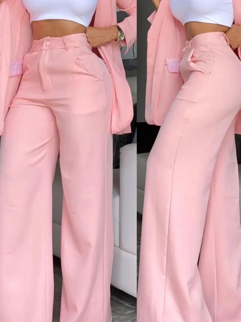 Women's Elegant Suit Set Trousers with Pleats and Stand-up Collar