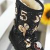 8067 Girls' Snow Boots - Medium and Large Sizes, Mid-Tube, Metal Buckle, Diamond Accents, Velvet and Cotton Lining
