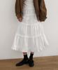 Moyora Tiered Frill Flare Elastic Long Skirt [White]