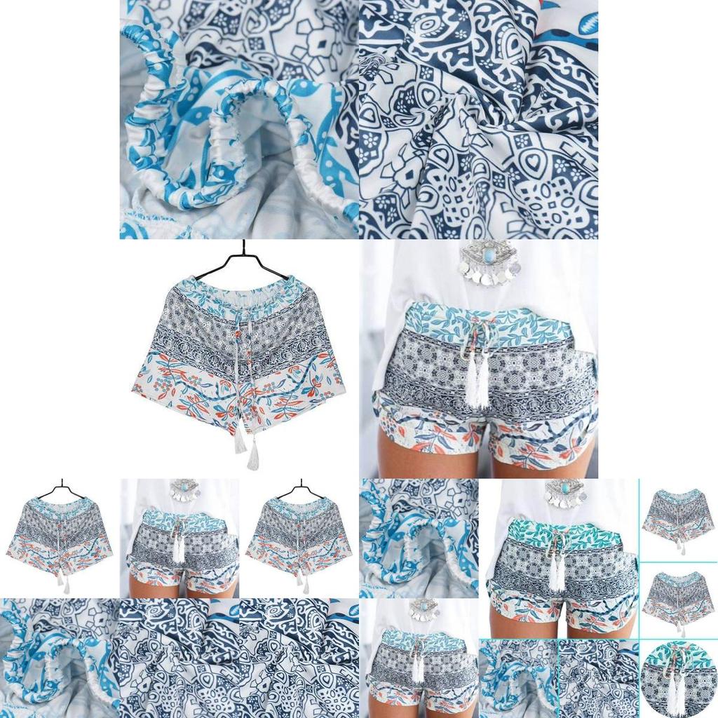 Summer Polyester Print Shorts With Tie Waist For Casual Wear