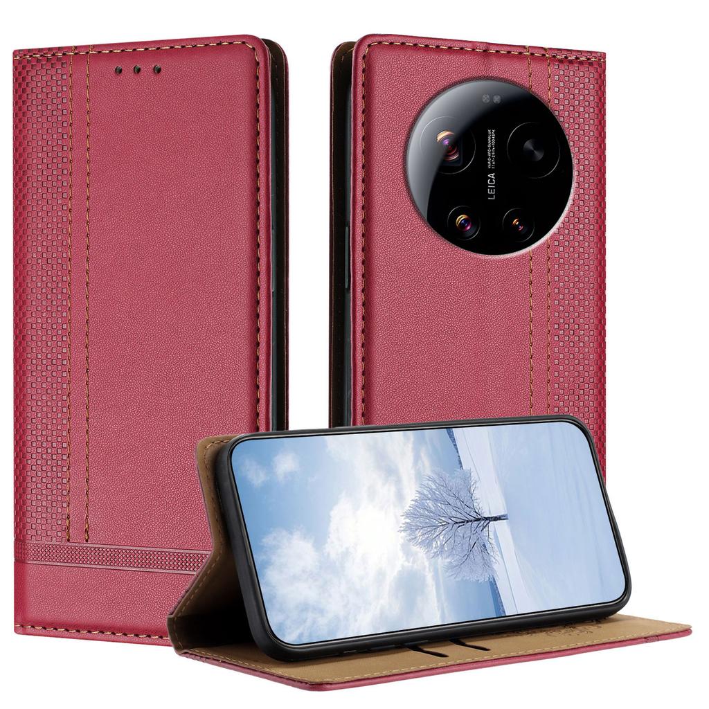 For Xiaomi 17 Ultra 5G Case L-Shaped Grid Pattern Leather Stand Phone Cover with Card Slots