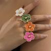 Gold Plated Colorful Enamel Flower Ring Elegant Dainty Floral Pattern Skin-friendly for Women Daily Date Wear Accessory