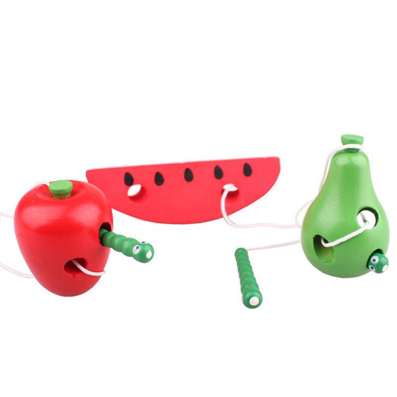 Children Montessori 3D Wooden Toys 1 2 3 Years Early Learning Educational Toys Watermelon Cheese Threading Baby Puzzle Games