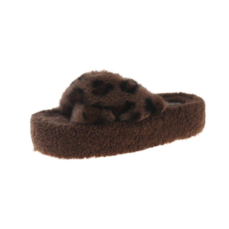 2026 Thick Soled Cross Hairy Slippers for Autumn and Winter Outerwear Casual Cotton Boots Hairy Shoes for Women