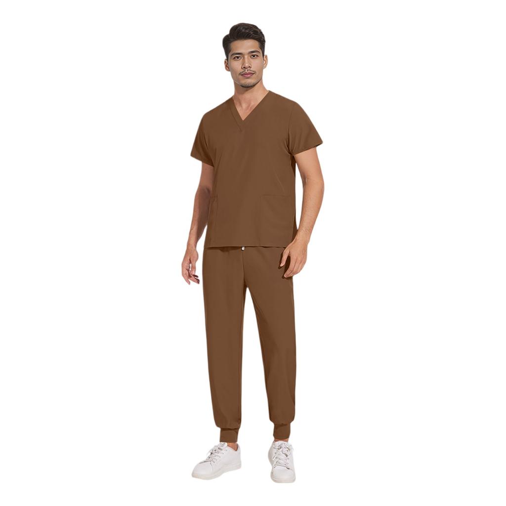 Soild Scrub Working Uniform Suit For Men's Cross V-Neck Short Sleeve Fun T-Shirts Workwear Tee With Pockets
