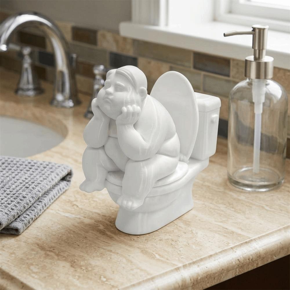 3D Printed Toilet Thinker Figurine Cute Desktop Small Ornament Gift for Friends