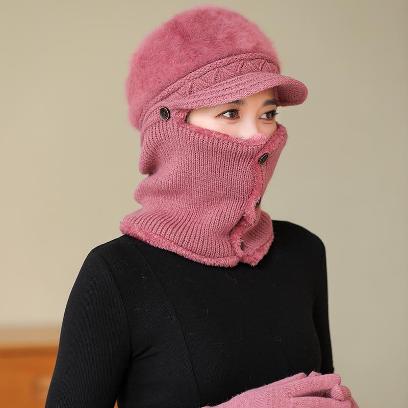Hat for Women  Winter One Piece Hood Middle Aged and Elderly Mothers  Plus Fluffy Hat  Grandma Warm Windproof Scarf  Can Hang Mask Hat