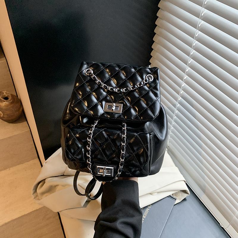 New High-end Fashion Light Luxury Pumping Belt Embroidered Thread Rhombus Backpack Versatile Women's Backpack Bag