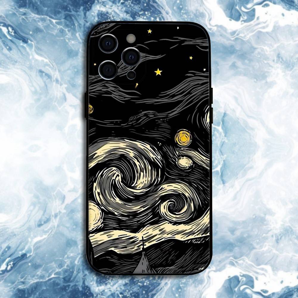 van-Gogh-The-Starry-Night Phone Case For iPhone17,16,15,14,13,12,11 Plus,Pro Max, Soft Silicone Black Cover