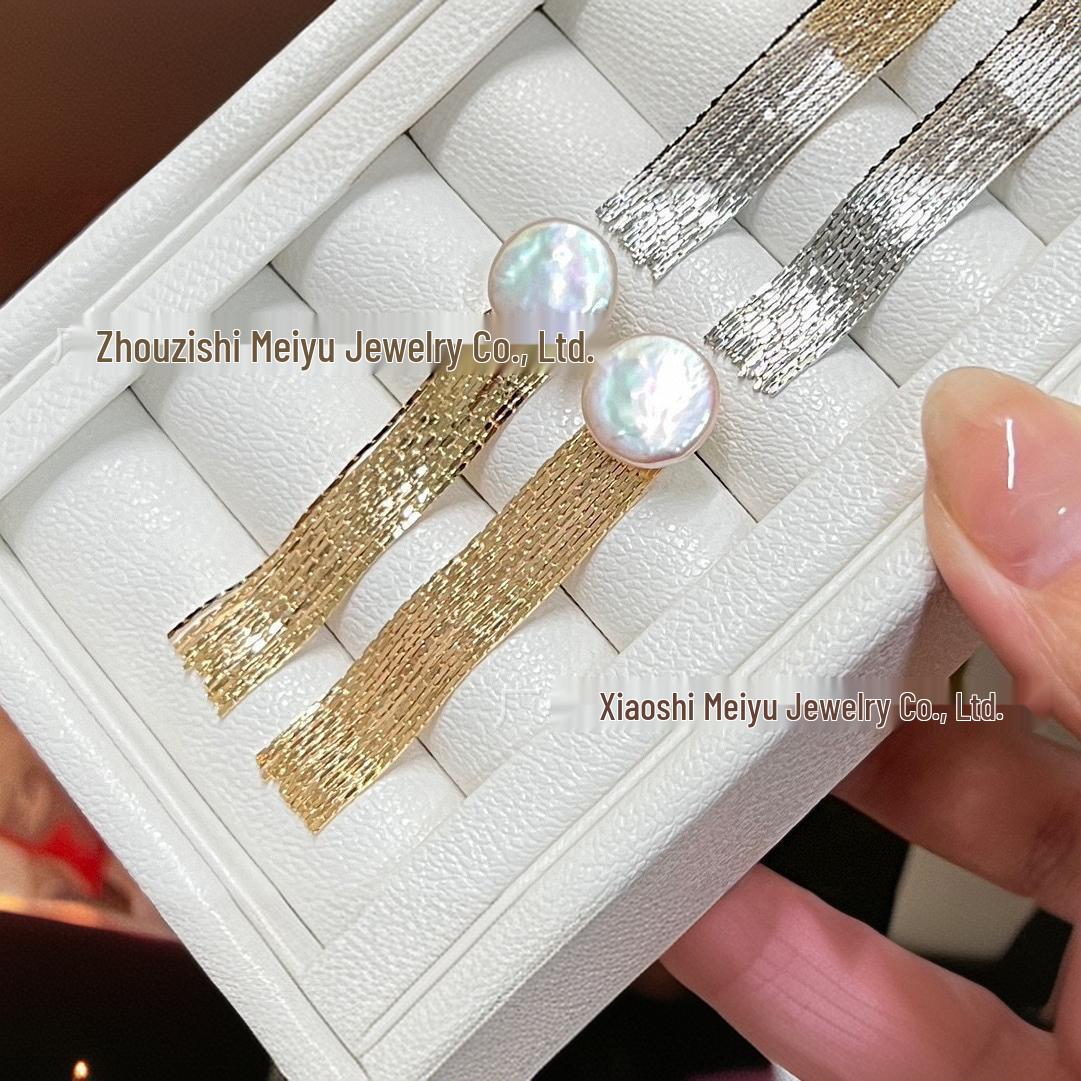 

Korean-Style Pearl and Bow 925 Silver Needle Tassel Earrings for Women