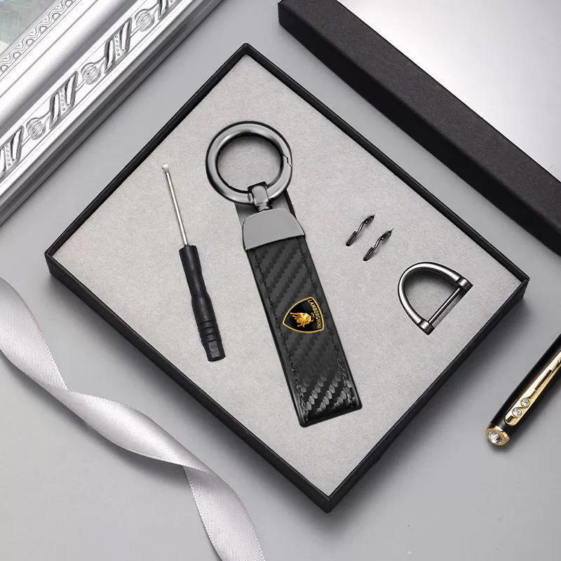 Klíčenka na klíče z uhlíkových vláken Kovový kožený kroužek pro Lamborghini LP570 LP610 Urus LP700 LP770 Gallardo Aventador Příslušenství