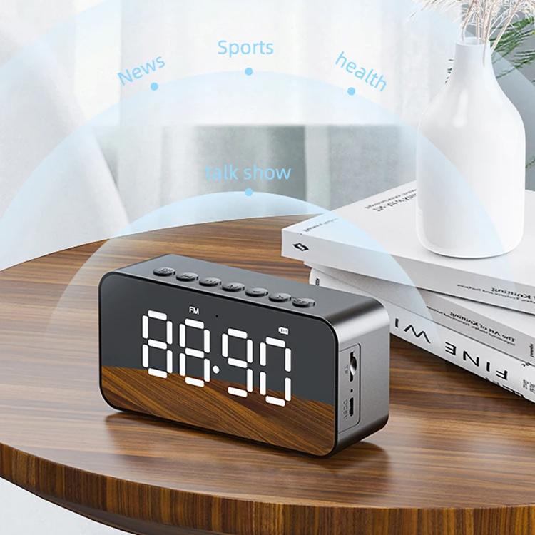 Desktop mini LED mirror digital clock, alarm clock bluetooth wireless audio cell phone speaker stereo sound effect,...