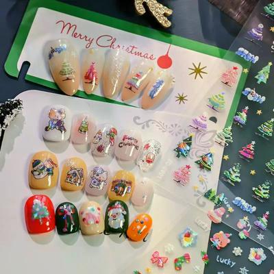 5D Laser Relief Christmas Nail Stickers Snowflakes Santa Claus Elk Christmas Tree Nail Decals Embossed Winter Xmas Manicure Set