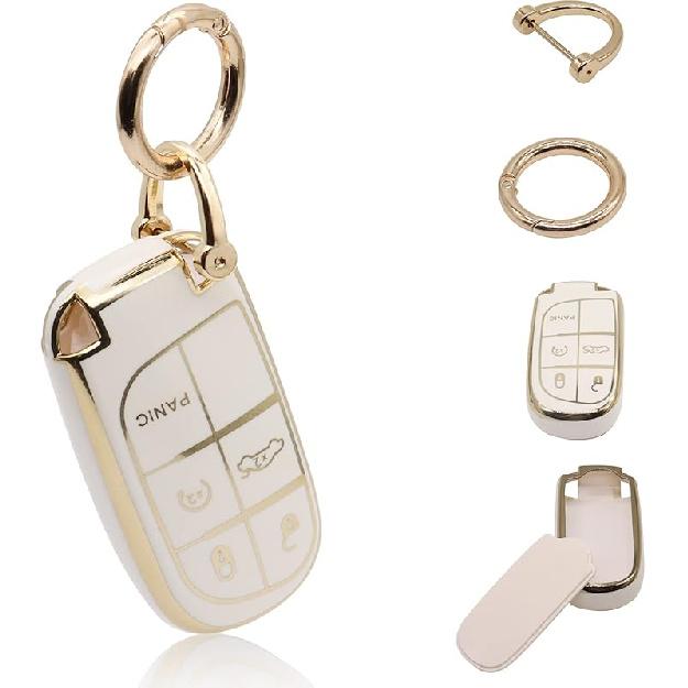 Elegananccy For Jeep Key Fob Cover, Soft Full Protection Key Case Shell Compatible With Jeep Smart Key 3 4 5 Buttons Protector (White)