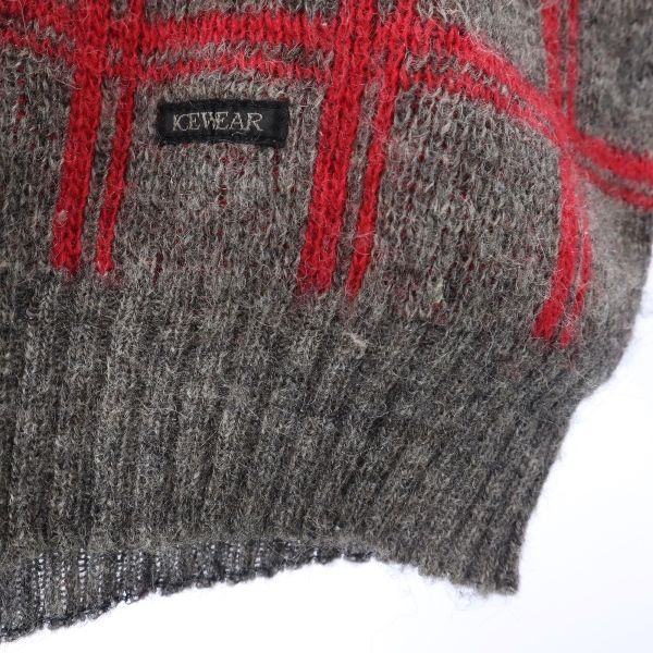 ICEWEAR 80s Vintage Wool Check Long Sleeve V Neck Knit S Gray Sweater Men's Used