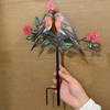 2D Flat Red Bird Garden Stake Iron Handmade Flower Branch Ground Plug Animals Pattern Funny Outdoor Yard Art Yard Ornament