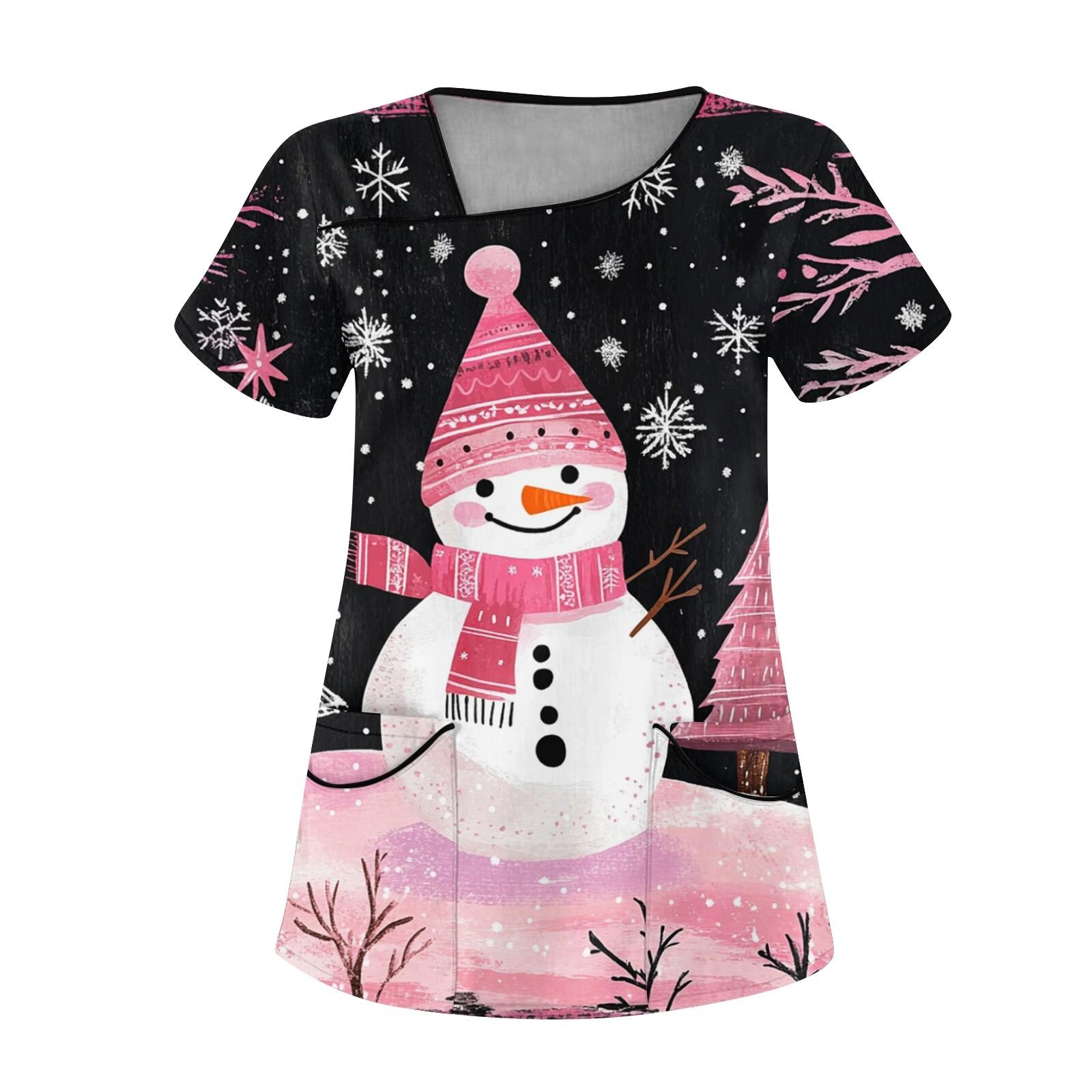 

Женская рабочая одежда с рождественским принтом, покатый воротник и двухслойные карманы, базовый пуловер сверху L