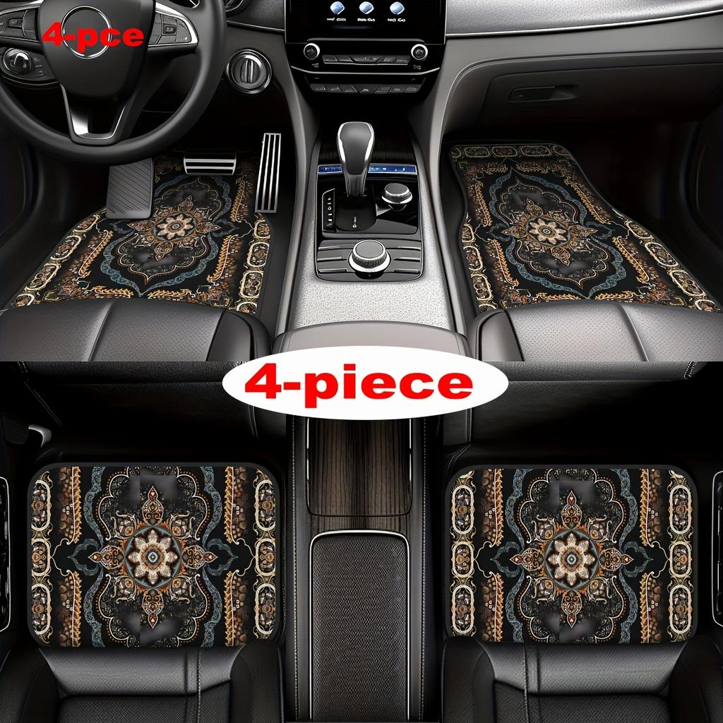 4Pcs set Bohemian Retro Style Pattern Car Carpet, Ethnic Style Design, Easy-to-Clean Car Interior Accessories, Art Decoration