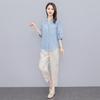 Women's Embroidered Five-Sleeve Button-Down Shirt