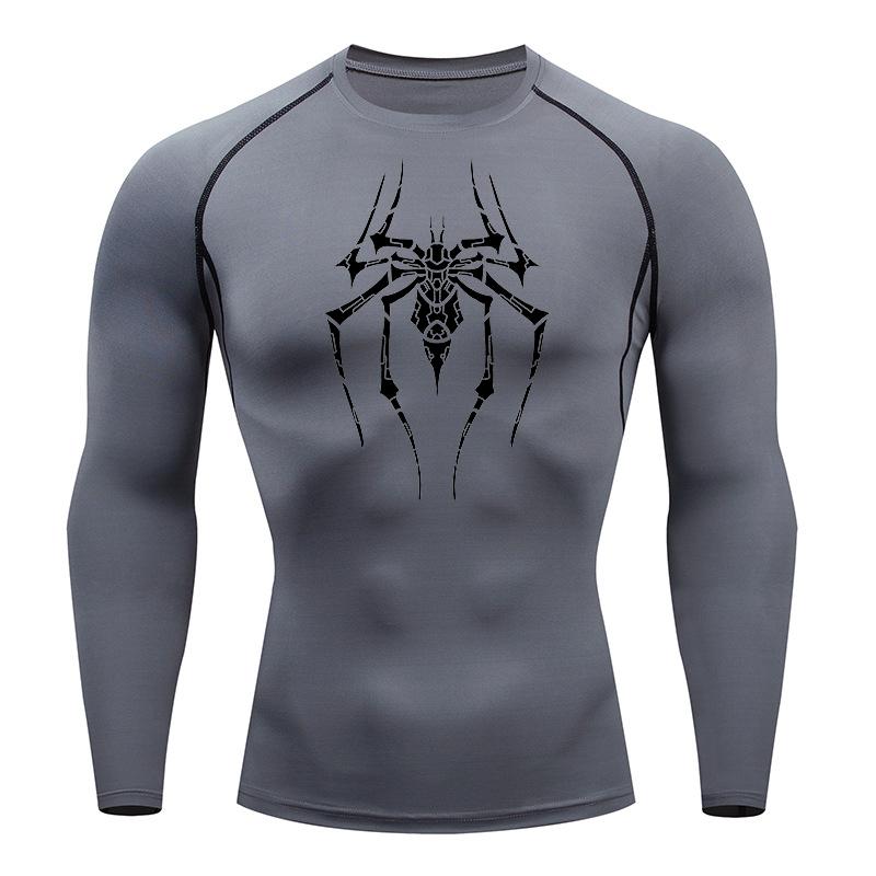Spider Print Compression Shirts for Men Gym Workout Running Baselayers Undershirts Rash Guard Athletic Quick Dry Tshirts Tops