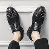 Rivet Nightclub Oxfords Men Punk Suede Derby Tuxedo Shoes Laces Black Men Party Wedding Dress Shoes