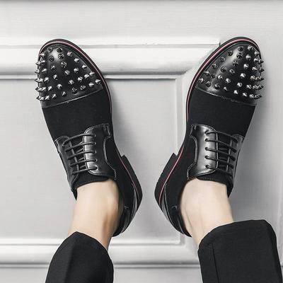 Rivet Nightclub Oxfords Men Punk Suede Derby Tuxedo Shoes Laces Black Men Party Wedding Dress Shoes