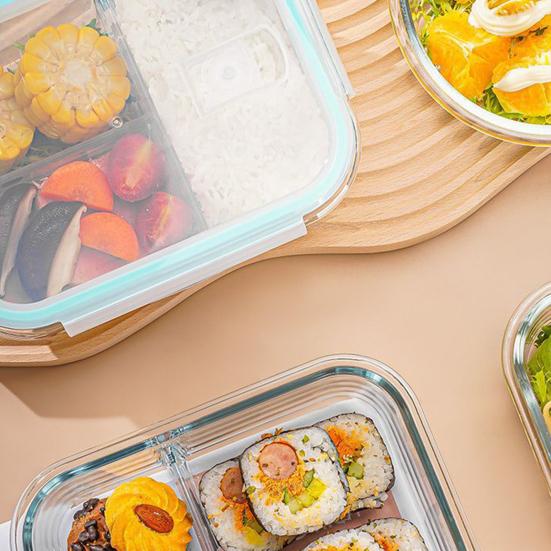 Skleněný obědový box Bento box Dělené nádoby na přípravu jídla s víčky Stohovatelné Opakovaně použitelné