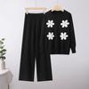 Fashion Casual Knitted Suit Pants Loose Sweater Wide Leg Pants Trousers Two-piece Daily Wear