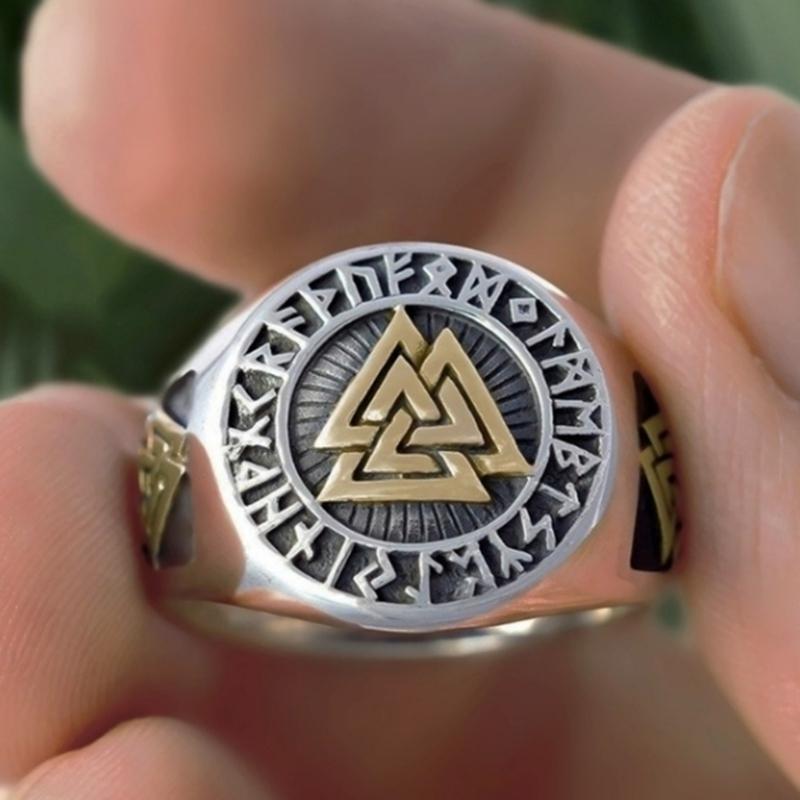 Fashion Punk Mens Gold and Silver Color Viking Stainless Steel Biker Rings Vikings Triangle Odin Nordic Jewelry Size 7-14