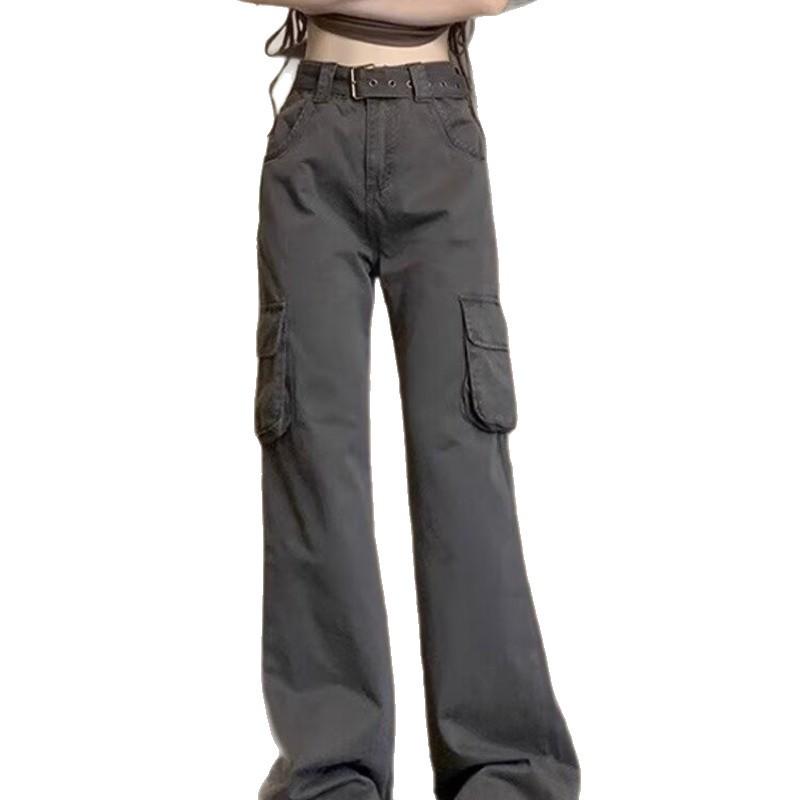 2025 Women's High-Waisted Flared Cargo Pants: Micro-Flare, Slimming, Multi-Pocket, Floor-Length, Casual Autumn Design.