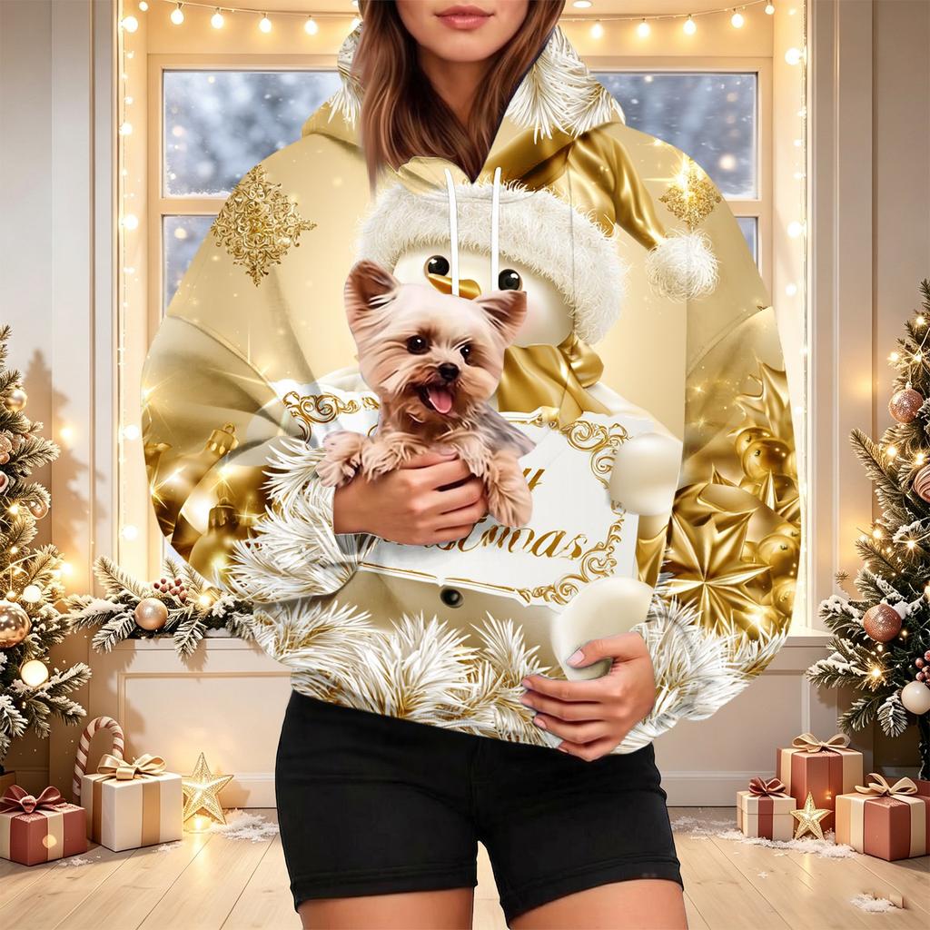 Damen Mode Kariertes Kapuzensweatshirt mit Tier Tasche, Lässiger Pullover Hoodie