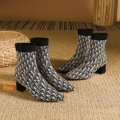 Women's Sock Ankle Boots Pointed Toe Low Chunky Block Heel Slip-on Stretchy Booties Shoes for Women Comfortable Pull On Knit Square Toe Chelsea Boots