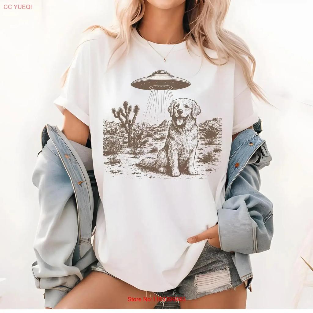 Golden Retriever T Shirt Funny Dog Cowboy Mom Dad Vintage Ufo Vintage Soft Comfortable Stretched Homme Breathable
