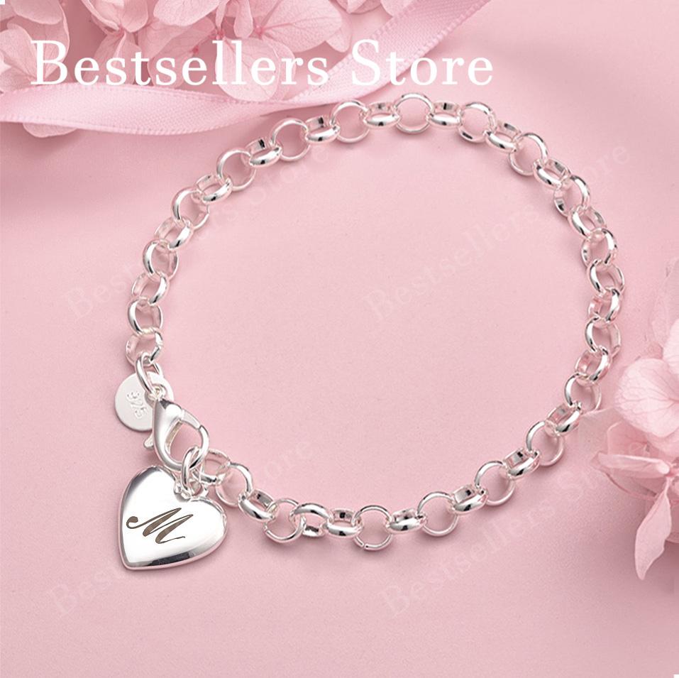 Luxury 925 sterling silver 8-inch 26 letter heart-shaped bracelet for women's fashionable wedding accessories
