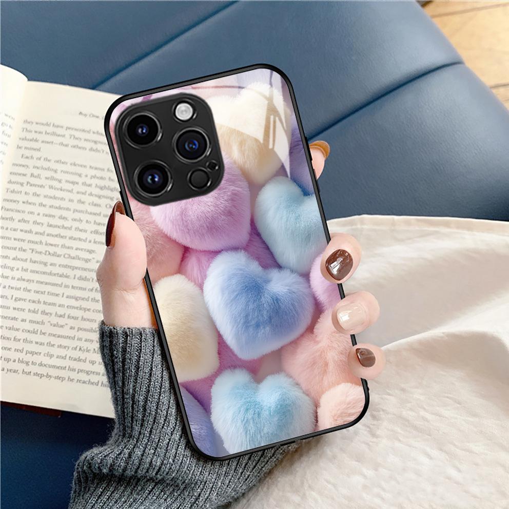 Spring new color plush love mobile phone case iPhone16 girls high value Apple 17 glass protective case