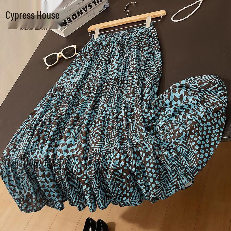 Women s High Waist Floral Print Pleated Midi Skirt M