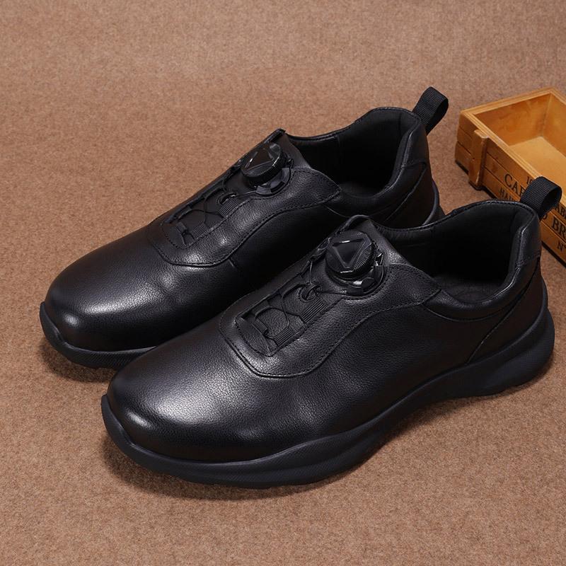 

Мужские бизнес-спортивные туфли из коровьей кожи высшего слоя для активного отдыха, с круглым носком, на толстой подошве, нескользящие, кожаные туфли с вращающейся кнопкой 44