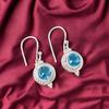 Swiss Blue Topaz Gemstone 925 Sterling Silver Jewelry Handcrafted Earrings 1.43" EE-117-15
