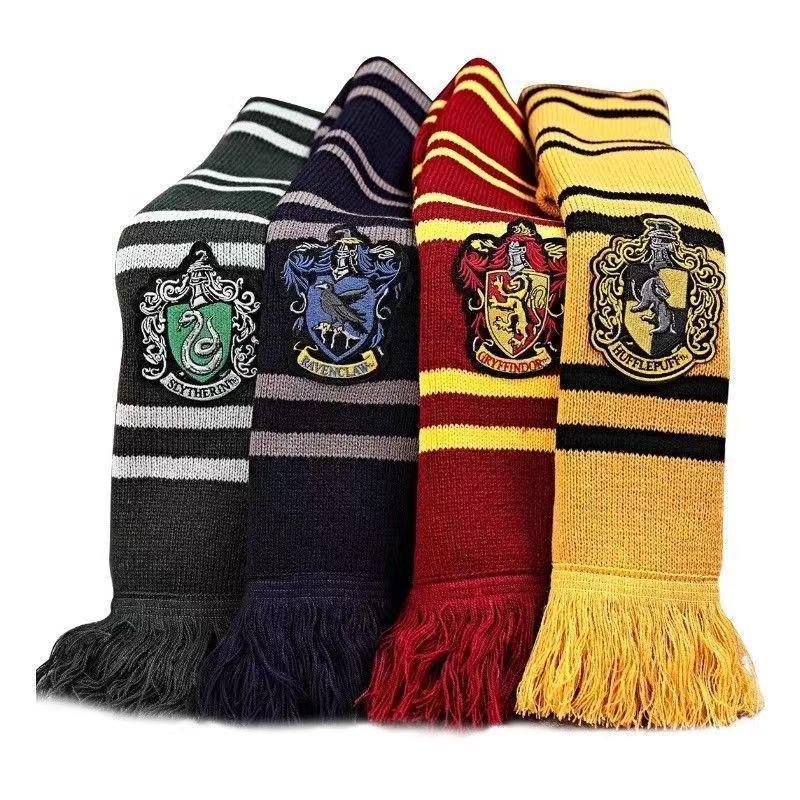 Thick Warm Tassel Scarf with Large Hogwarts House Logo: Slytherin, Ravenclaw, Gryffindor