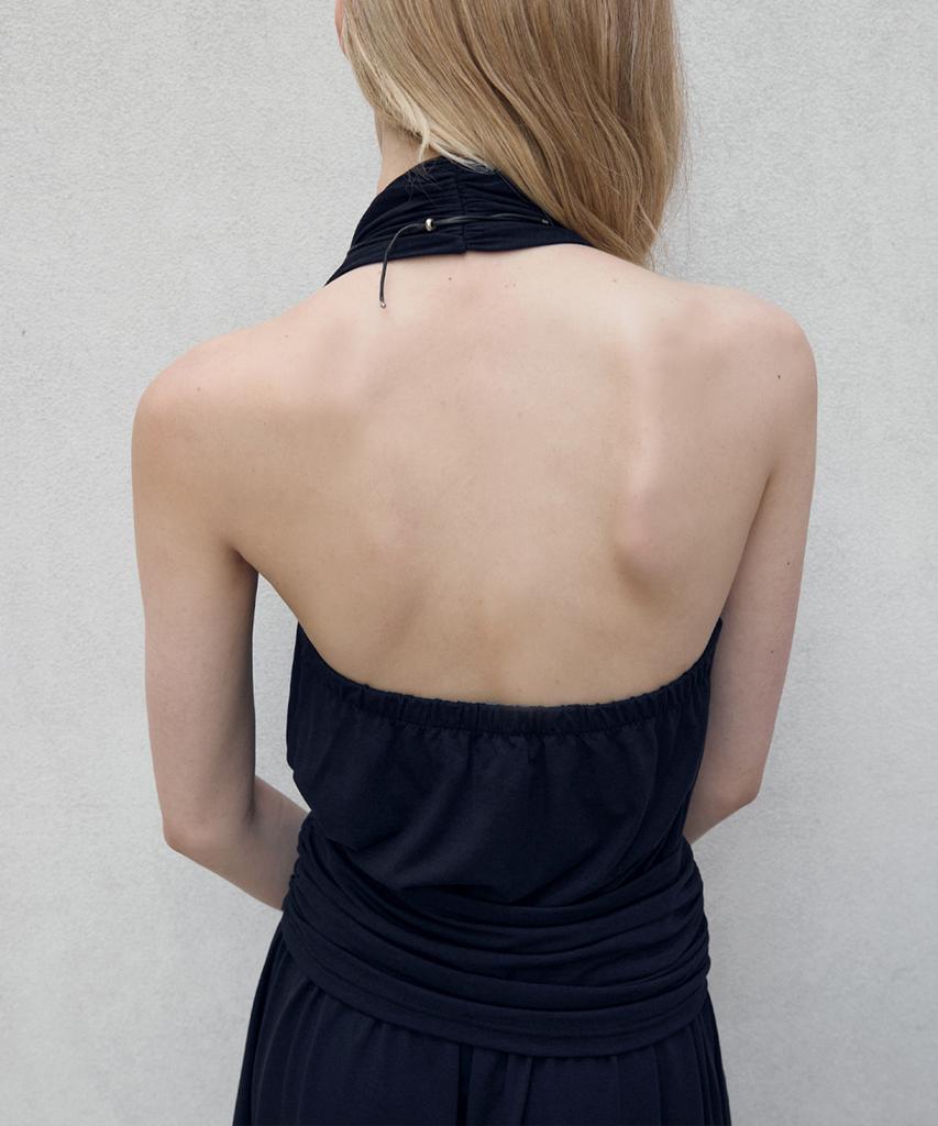 SIGREAT Trägerkleid aus gerüschtem Jersey_Marine