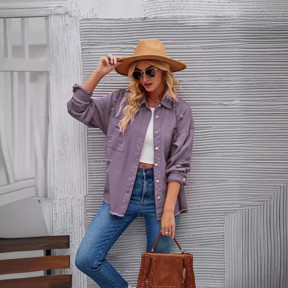 

Джинсовая куртка рваная свободная куртка XL фиолетовый