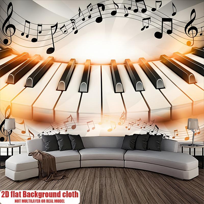 2D Planar Banner, 1 Piece, Retro Black and White Piano Keyboard and Musical Note Background Decoration