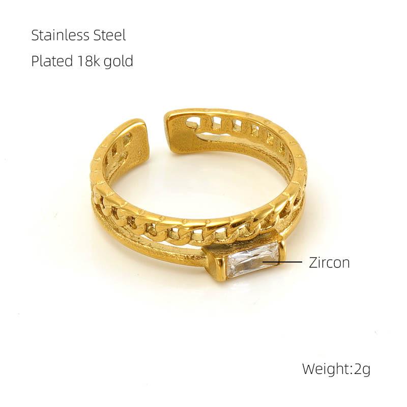 European-American 18k Gold Zircon Retro Open Ring for Women