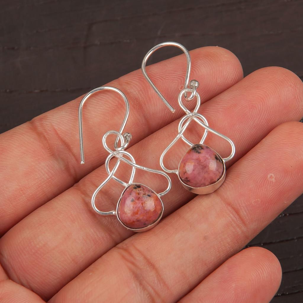 Natural Black Rhodonite  925 Sterling Silver Jewelry Handcrafted Earrings 1.50" EE-2-33