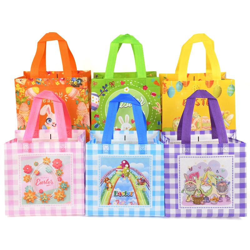 Easter Gift Bags Cute Rabbit Printed Candy Snack Tote Bag Non-Woven Egg Basket Non Woven Happy Easter Party Decoration Supplies